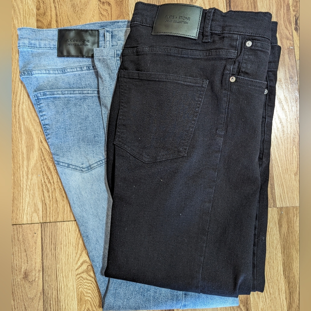 Slate and Stone Demin collection, 2 pairs Mens 36/32 pants Jeans black and faded